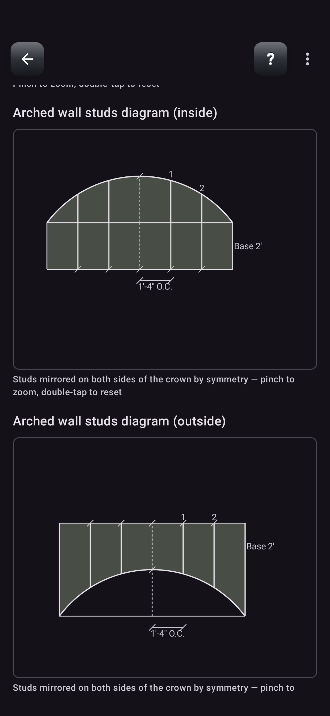 Arched wall studs diagrams for inside and outside framing