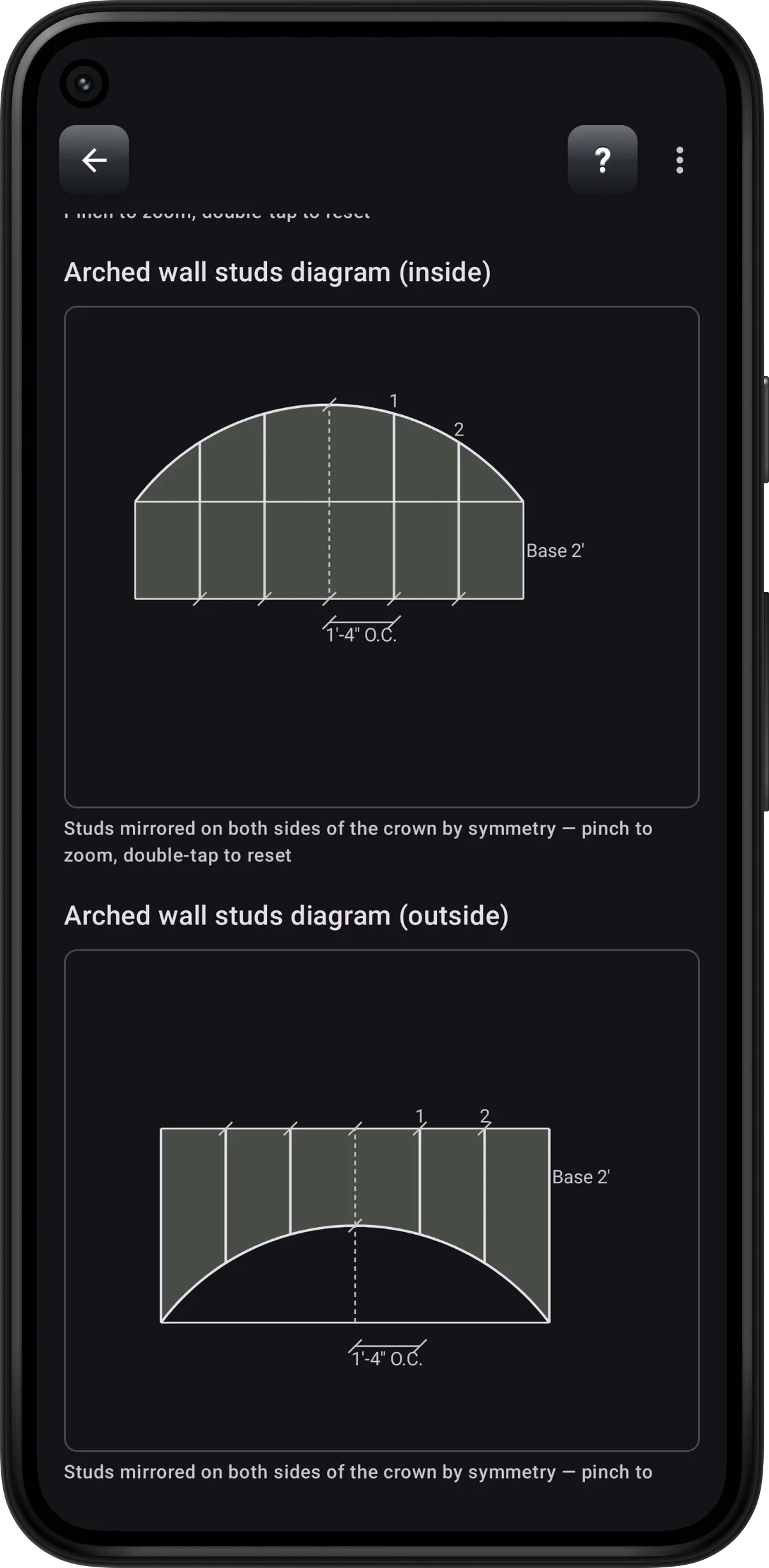 Arched wall studs diagrams for inside and outside framing